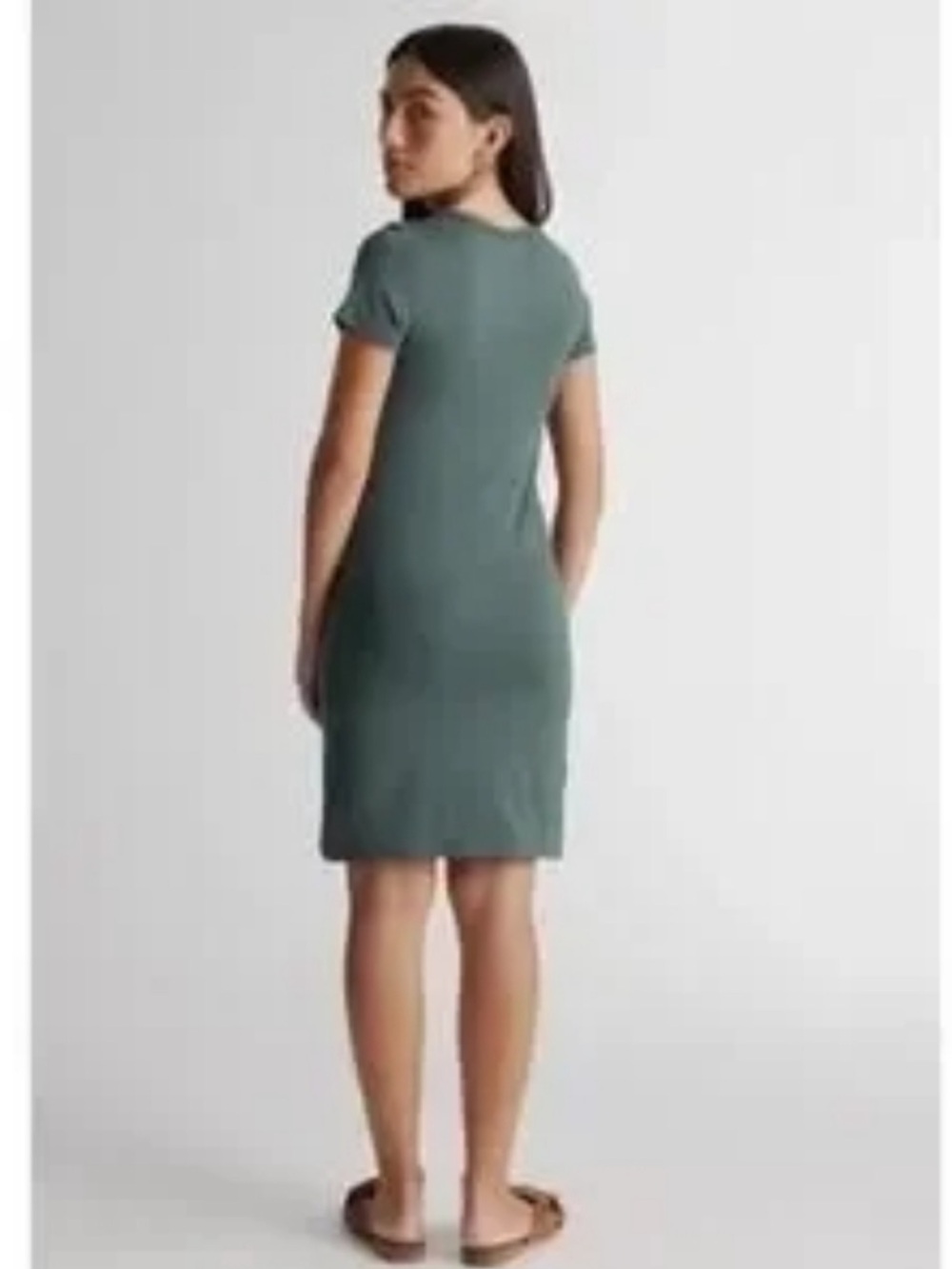 Quince Green Short-Sleeve Sheath Dress Pocket SZ S